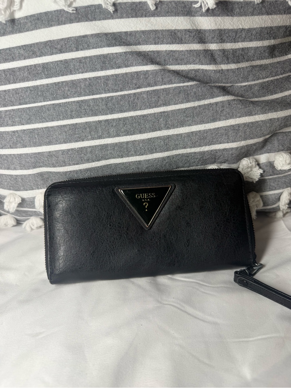 GUESS Black Triangular Logo Zip Wallet with Wristlet